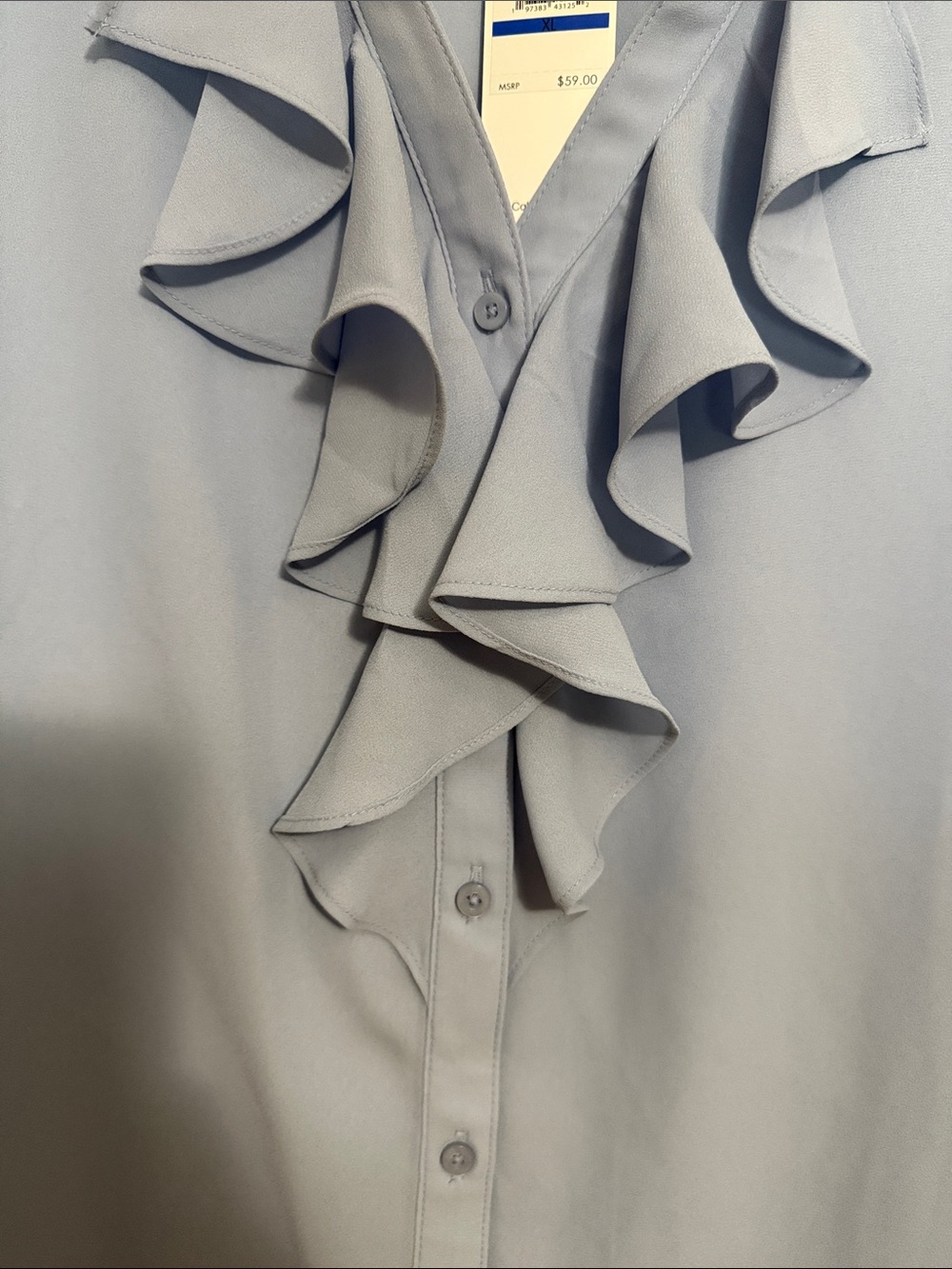 Calvin Klein Soft Blue Ruffle Button-Front Blouse - Picture 4 of 5